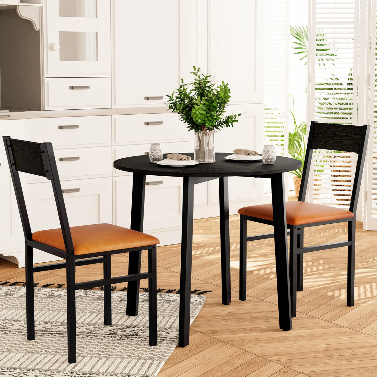 Round Dining Table Set with 2 Cushioned Chairs U396838