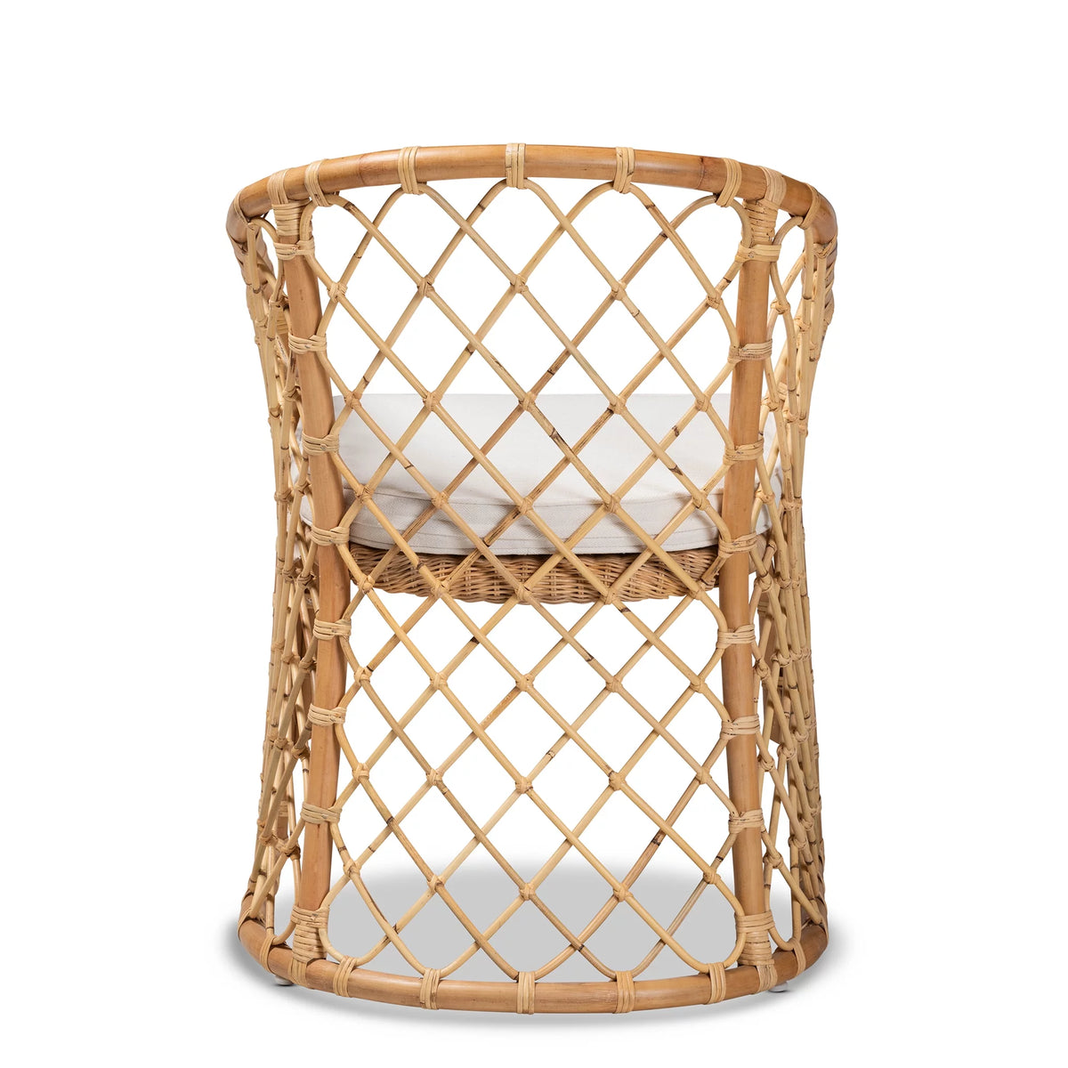 White Fabric Upholstered Natural Brown Rattan Dining Chair I4038