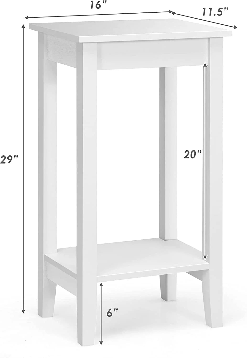 2-Tier End Table with Shelf and Wooden Legs, White V2753