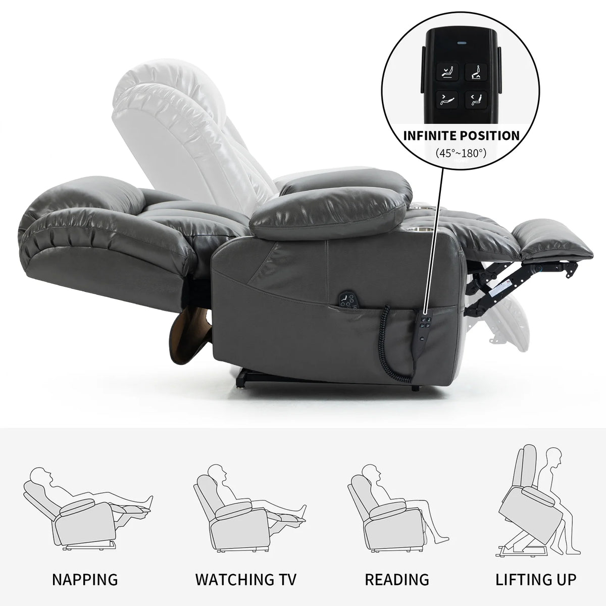 Gray Dual Motor Power Lift Recliner Chair with Massage U4189