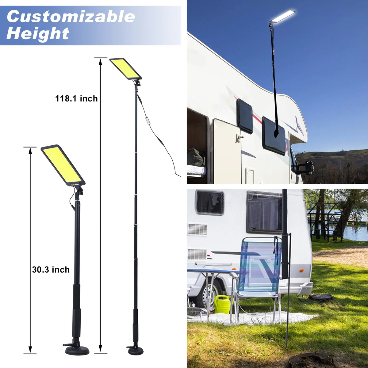 LED Camping Light, 12V 10000 Lumen Portable Outdoor Light with Telescoping Pole Magnetic Base L901