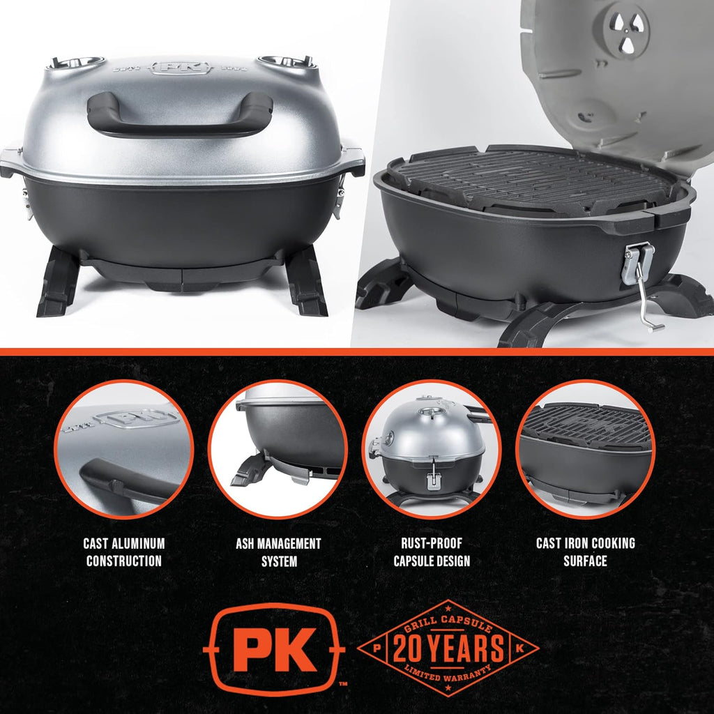 Portable Charcoal BBQ Grill and Smoker with Lid, Cast Iron Aluminum Outdoor Cooking Mini Barbecue Grills, Grey R7259