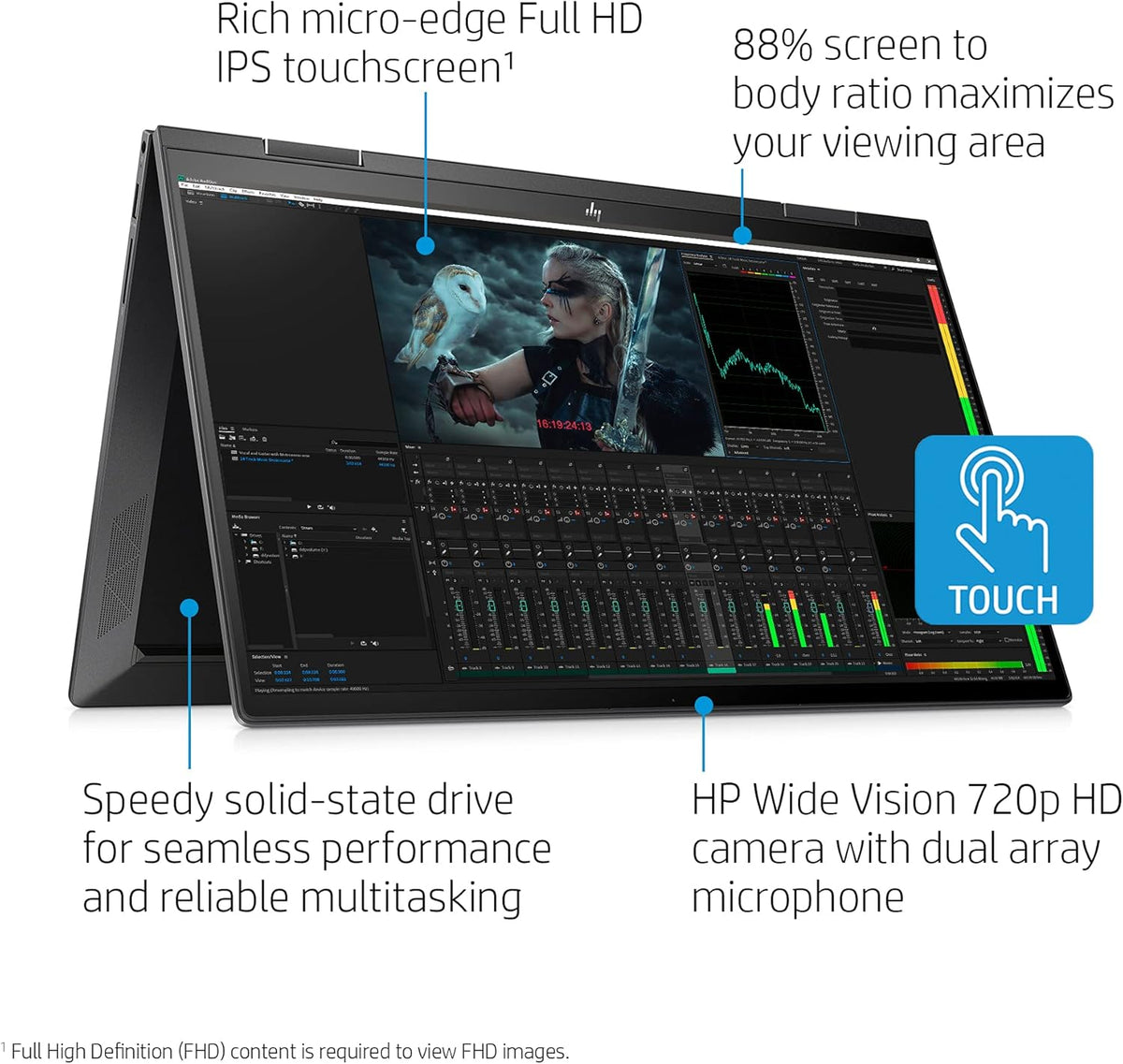 15.6 Touchscreen 2-in-1 FHD IPS Laptop, AMD Ryzen 7 5700U, 12GB RAM, 512GB PCIe SSD R480264