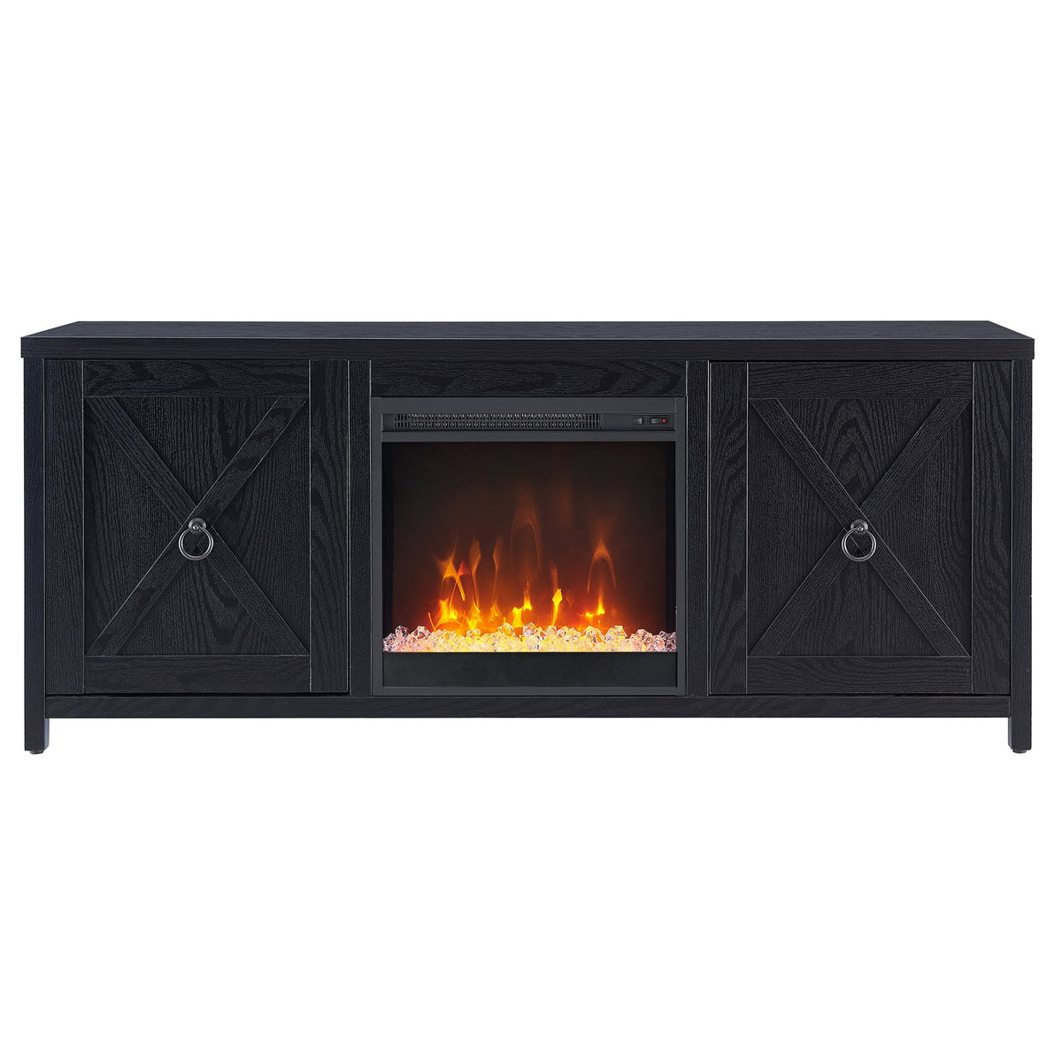 Black Rectangular TV Stand with Crystal Fireplace C3607