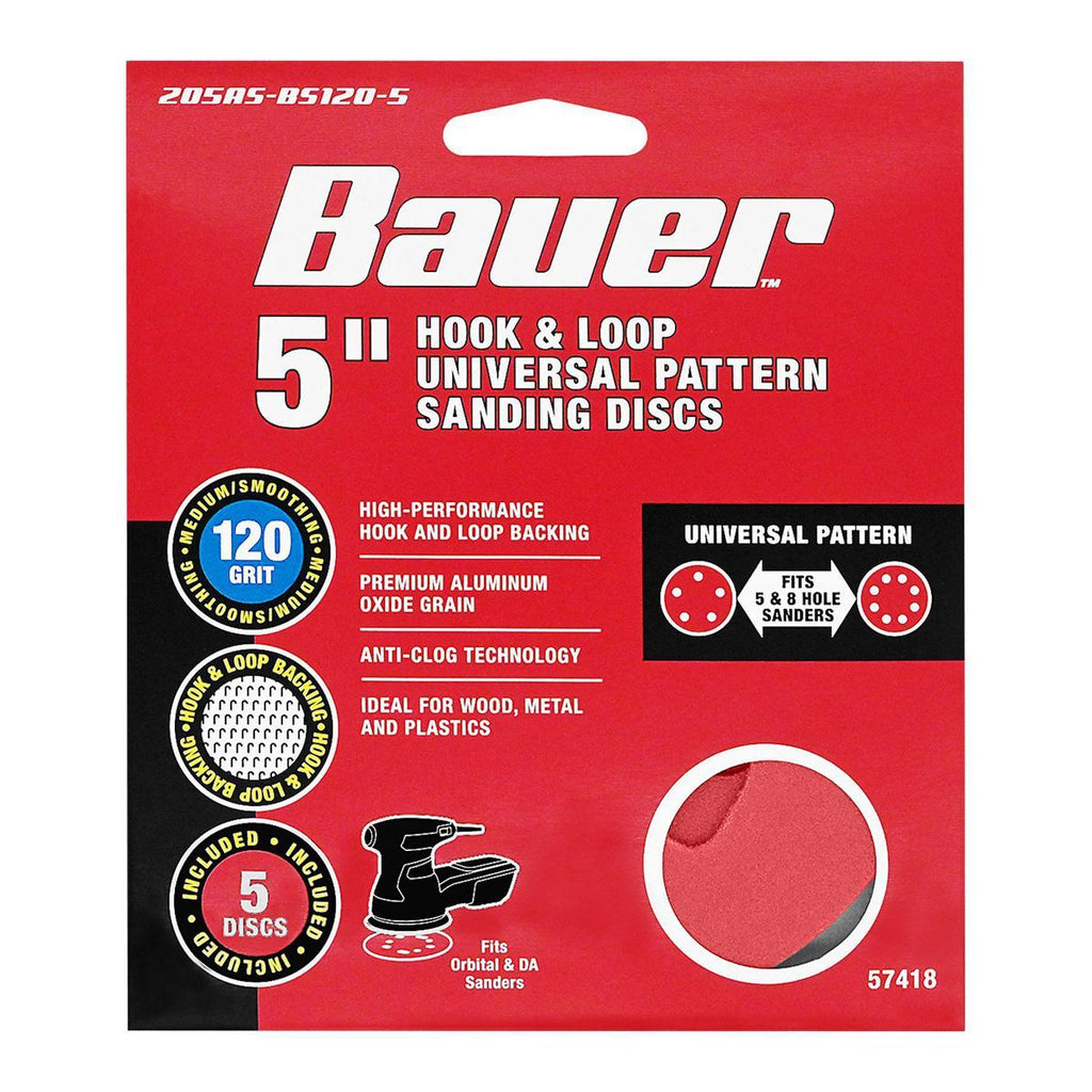 5 in. 120 Grit Hook and Loop Sanding Discs, 5 Pack K889974