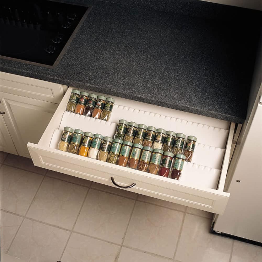 Almond Polymer Kitchen Spice Cabinet Drawer Organizer Insert Tray with Tiered Configuration P4726