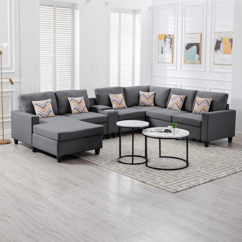 Gray Fabric Reversible Sectional with Storage Console E515