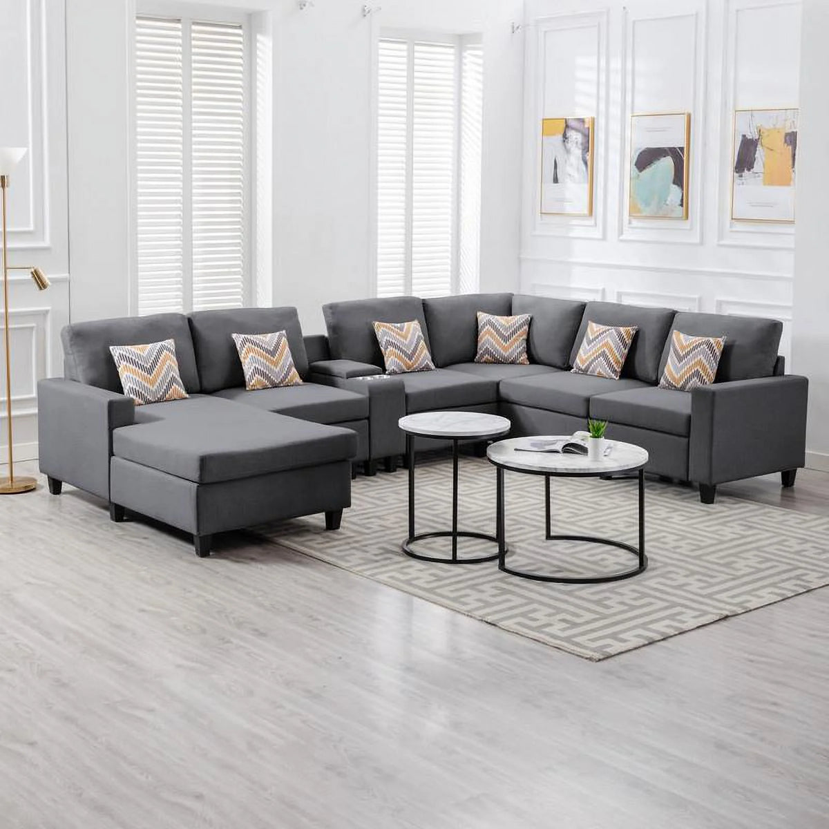 Gray Fabric Reversible Sectional with Storage Console E515