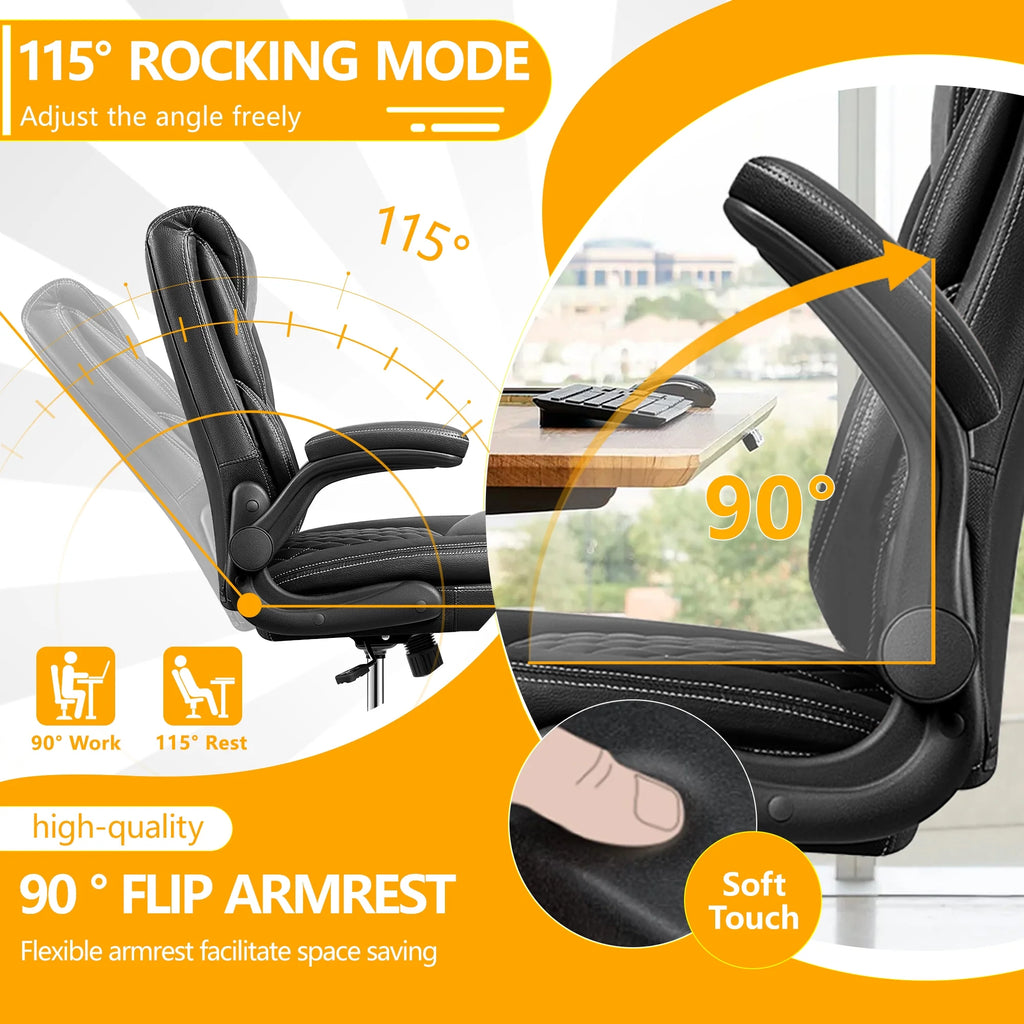 Executive Leather Ergonomic Office Chair with Flip-Up Arms F8532