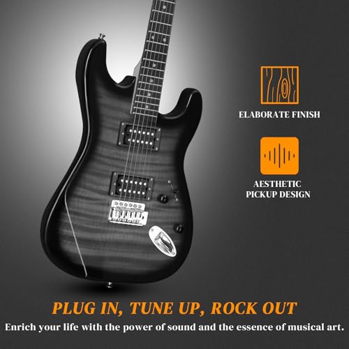 39 Inch H-H Pickups Electric Guitar Set with 20W Amplifier, Bag, Strap, Cable, Accessories D716