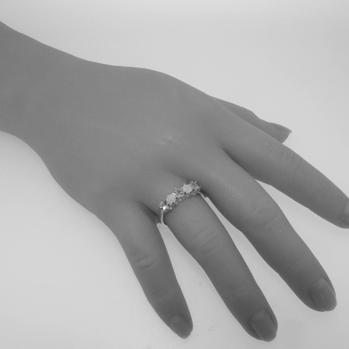 925 Sterling Silver Sapphire Opal Eternity Ring T443257