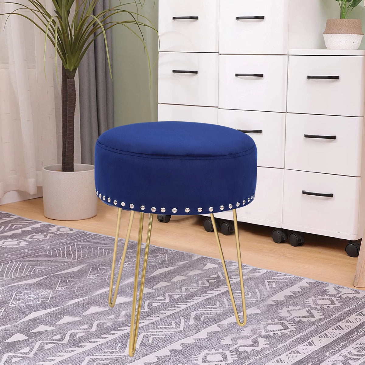 Round Modern Vanity Stool with Golden Metal Leg B750432