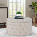 Round Storage Ottoman Linen Fabric D40579
