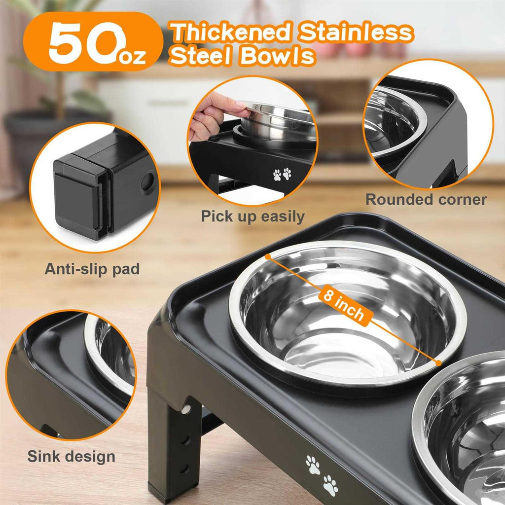 4 Height Adjustable Raised Dog Bowls with 2 Stainless Steel Bowls H992