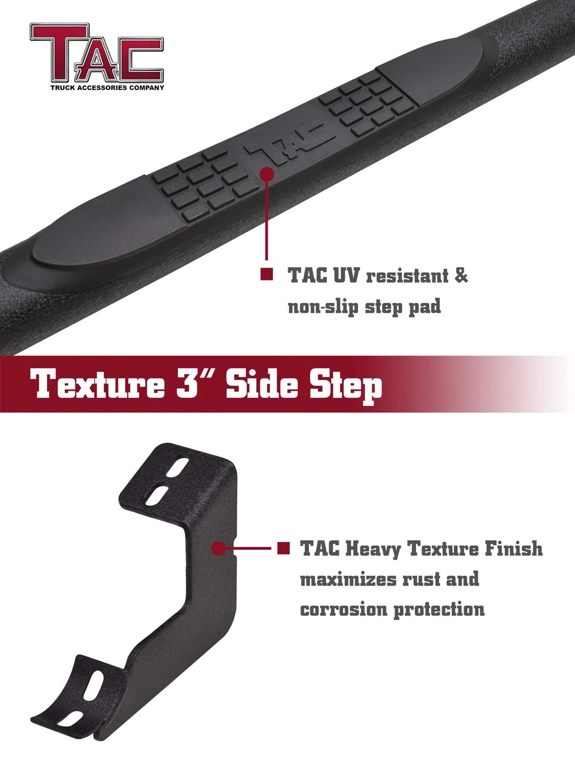 Texture Black Side Steps Nerf Bars Running Boards T6524