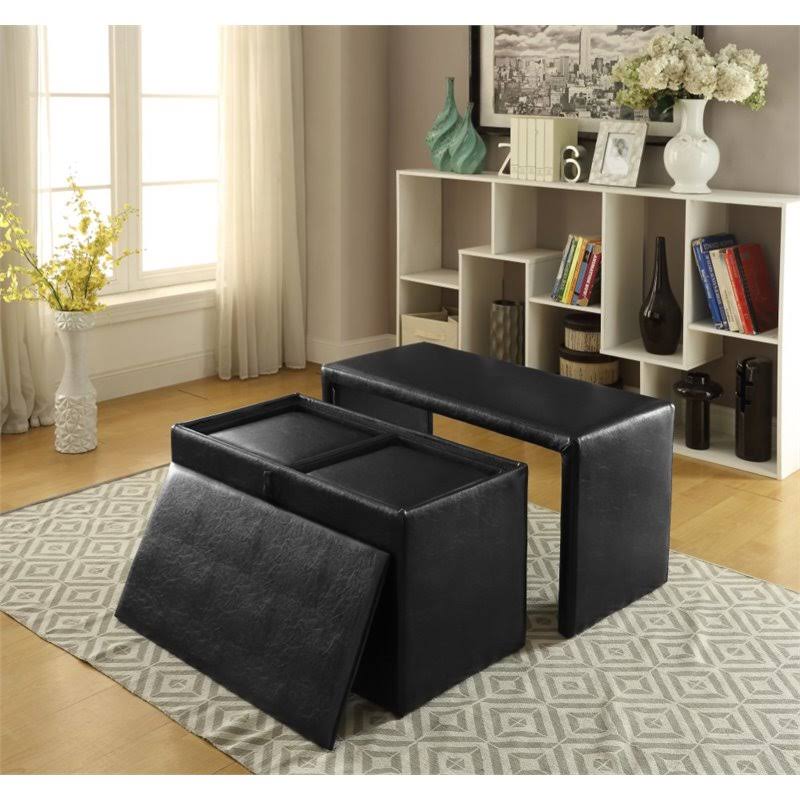 Faux Leather Bench and Ottoman Set in Dark Brown C36413