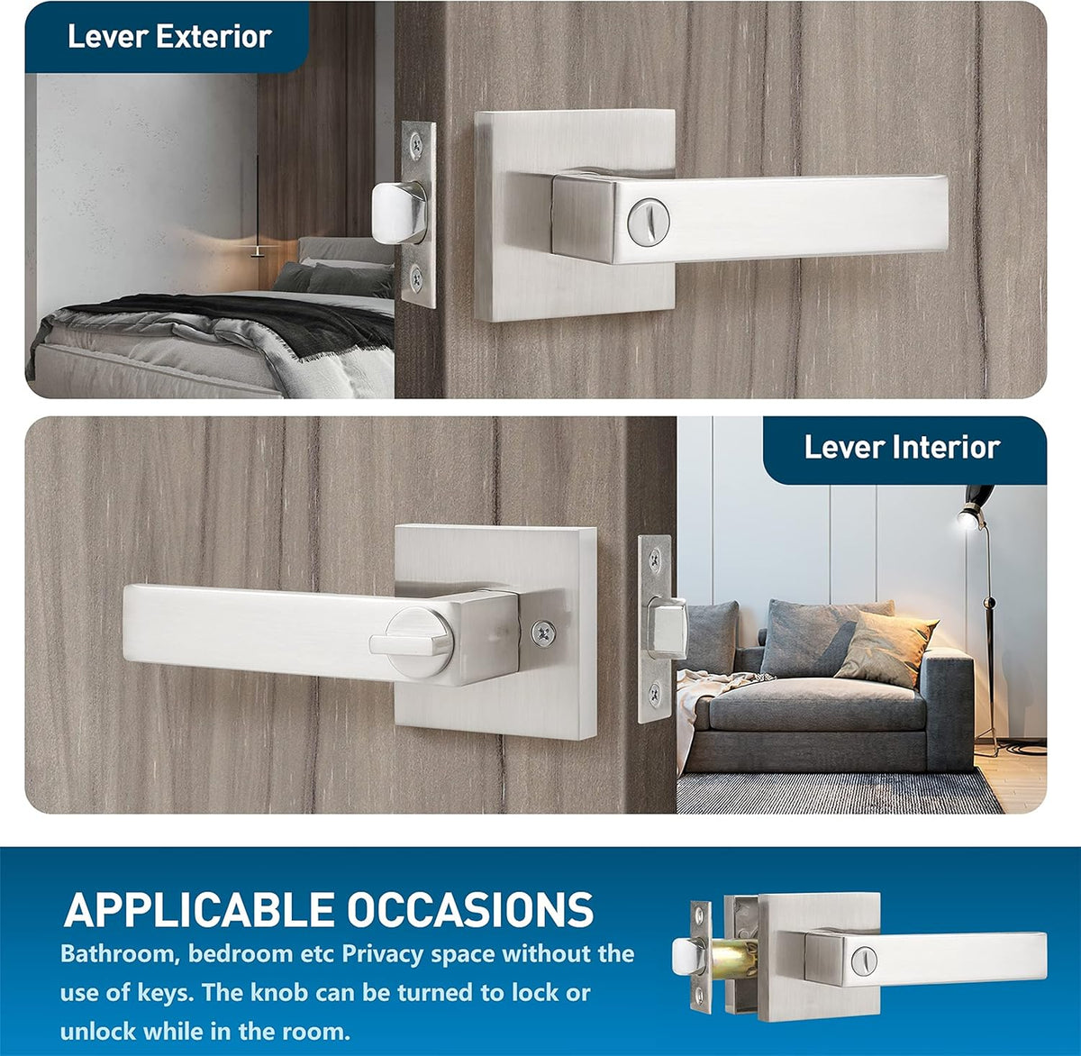Satin Nickel Square Privacy Door Levers (2 Pack) O6100