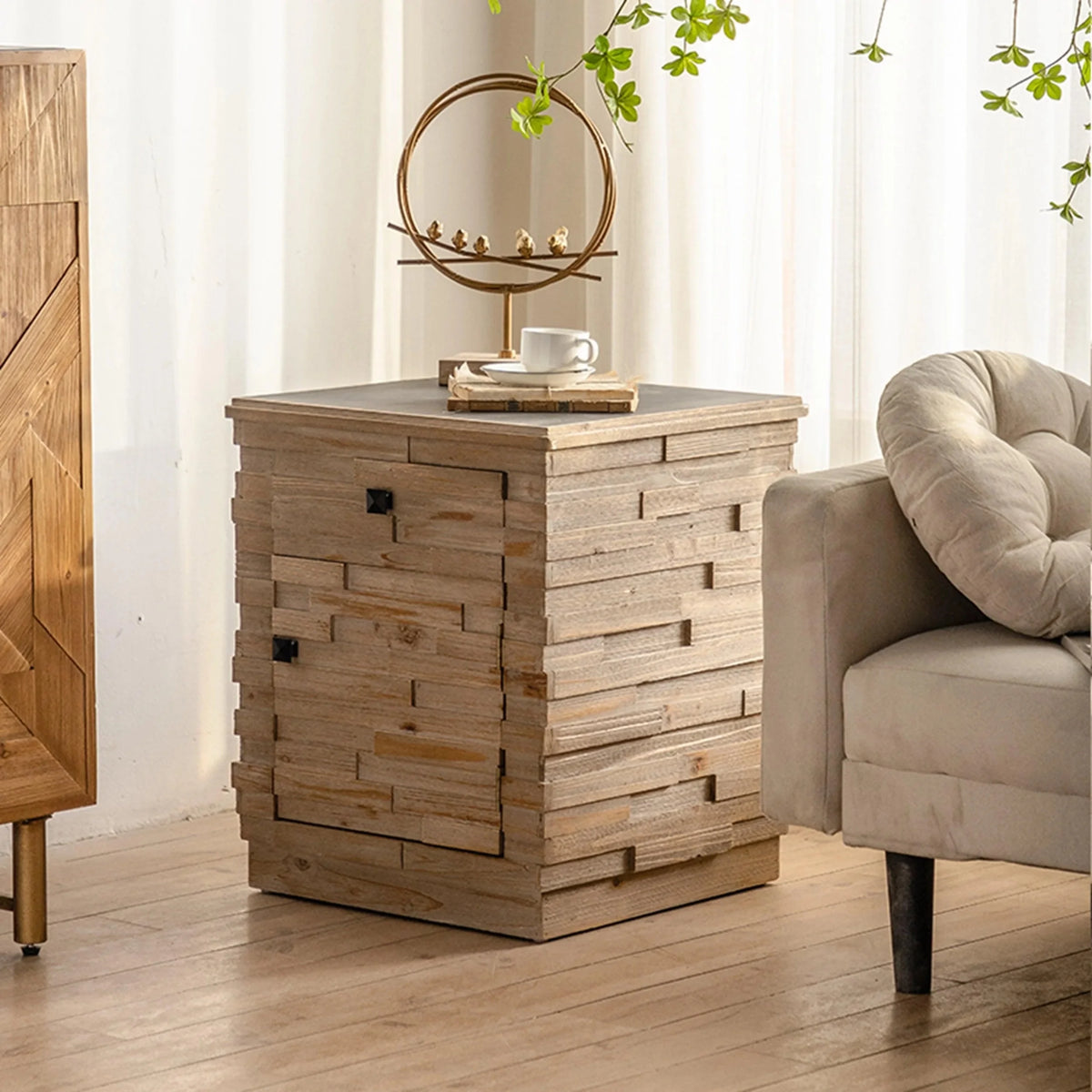 Retro Fashion Splicing Design Side Cabinet Coffee Table U5467