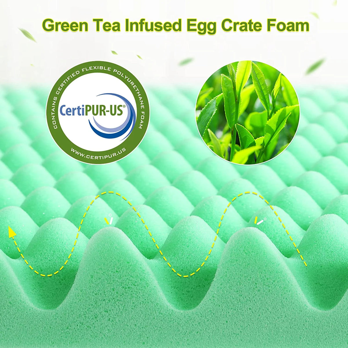 Green Tea Memory Foam Mattress Topper Queen with Zippered Bamboo Cover B797