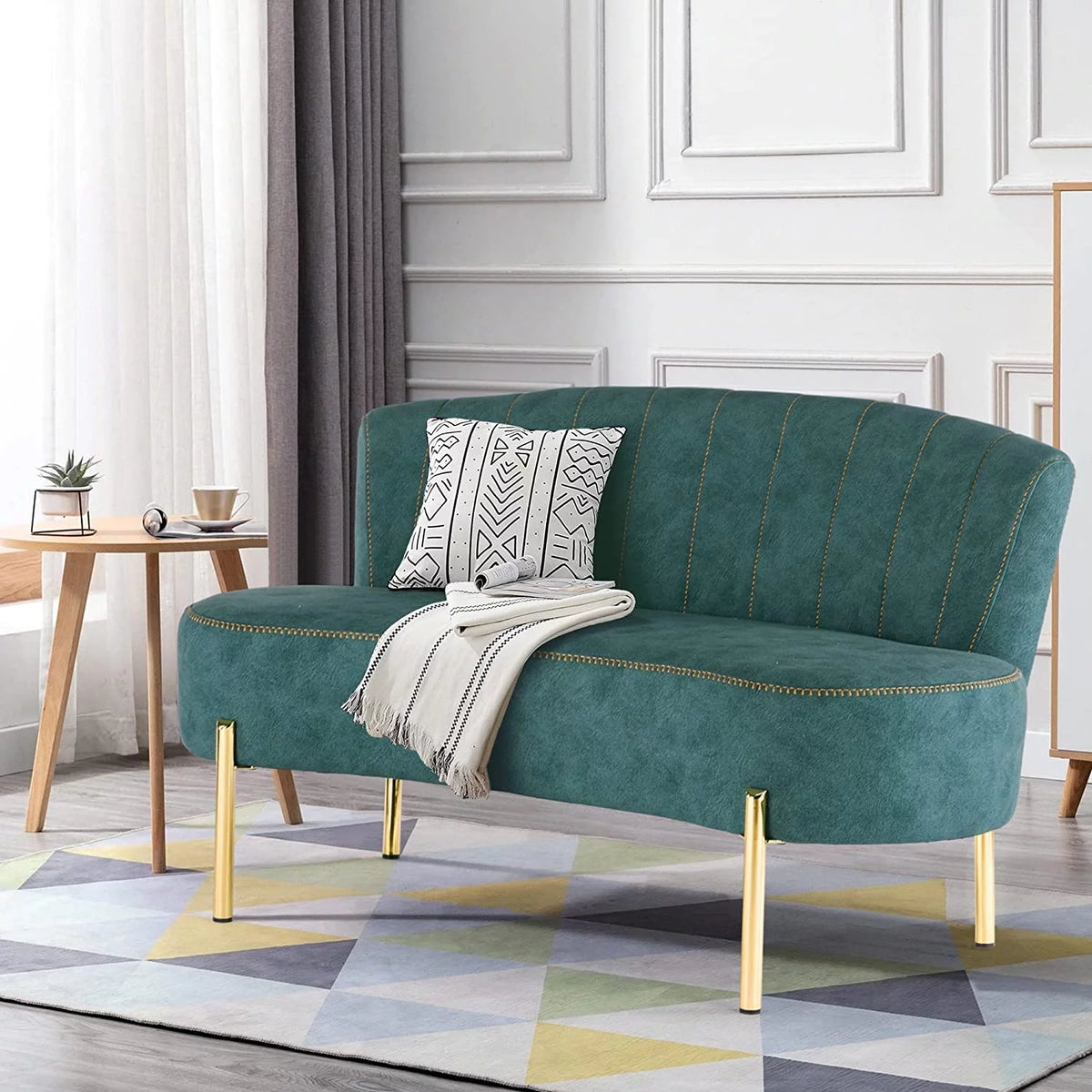 Teal Tufted Velvet 2 Seater Sofa U98750
