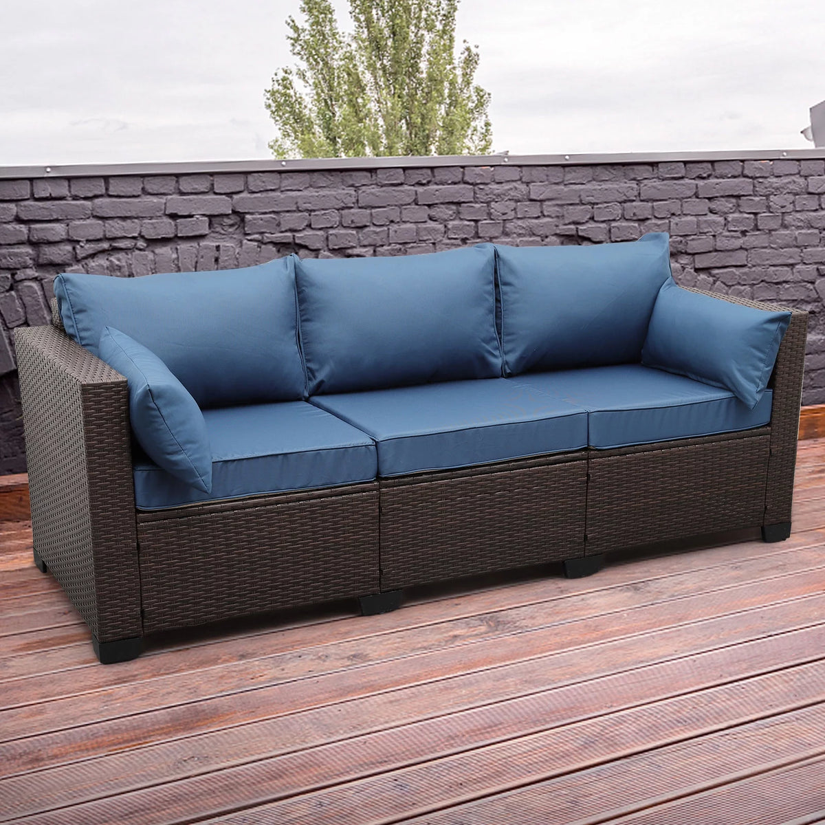 3-Seat Wicker Patio Sofa with Cushioned K48766