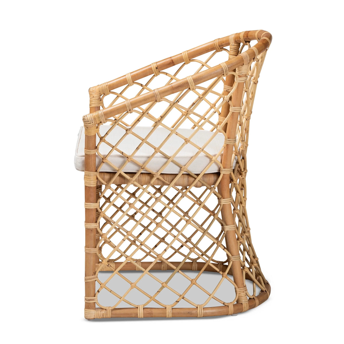 White Fabric Upholstered Natural Brown Rattan Dining Chair I4038