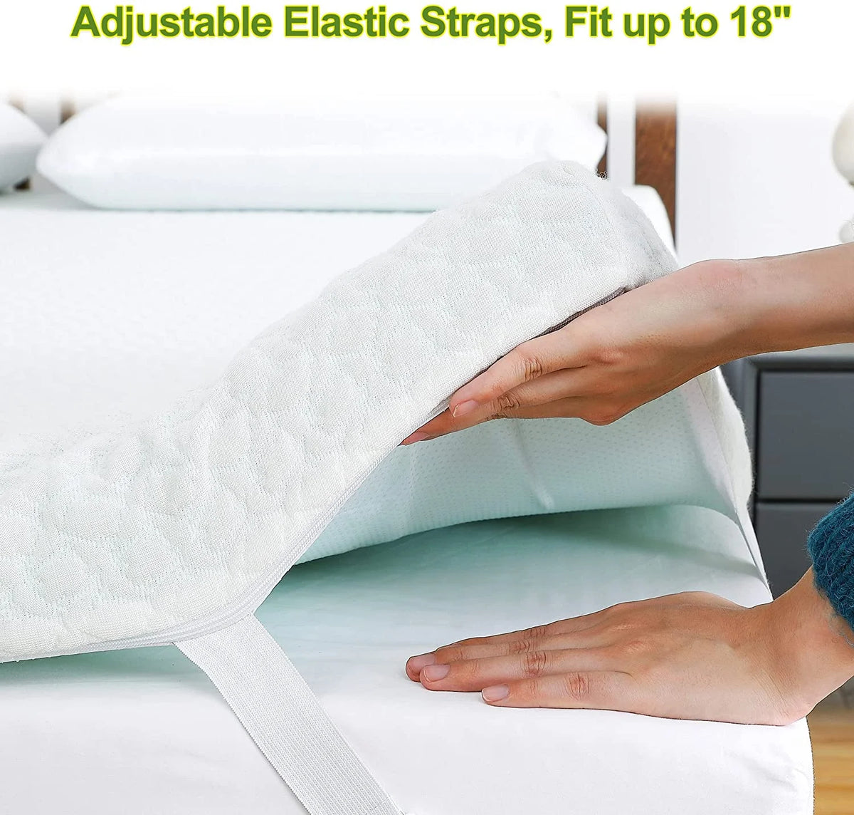 Green Tea Memory Foam Mattress Topper Queen with Zippered Bamboo Cover B797