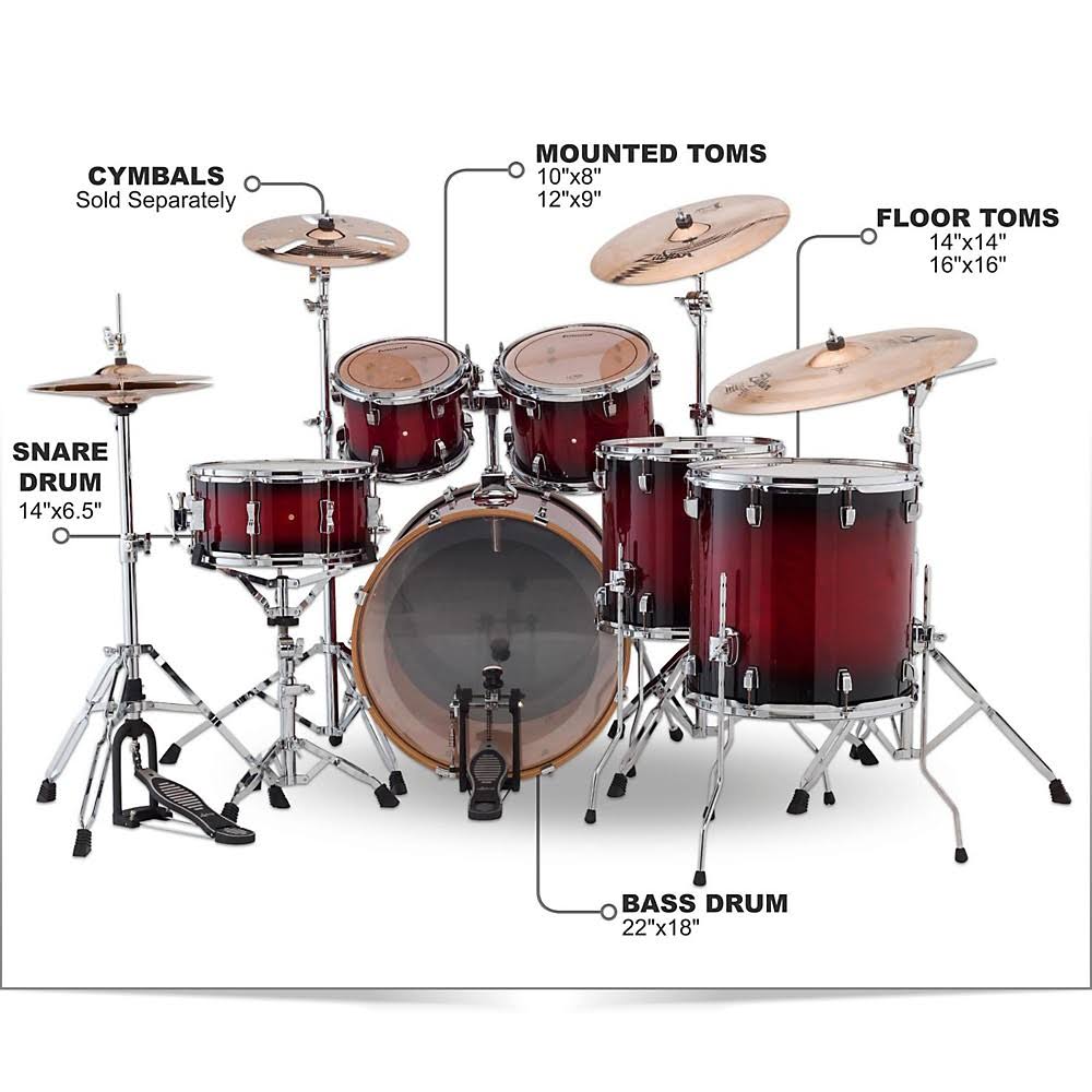 Red Burst 6-Piece Maple Shell Pack T742