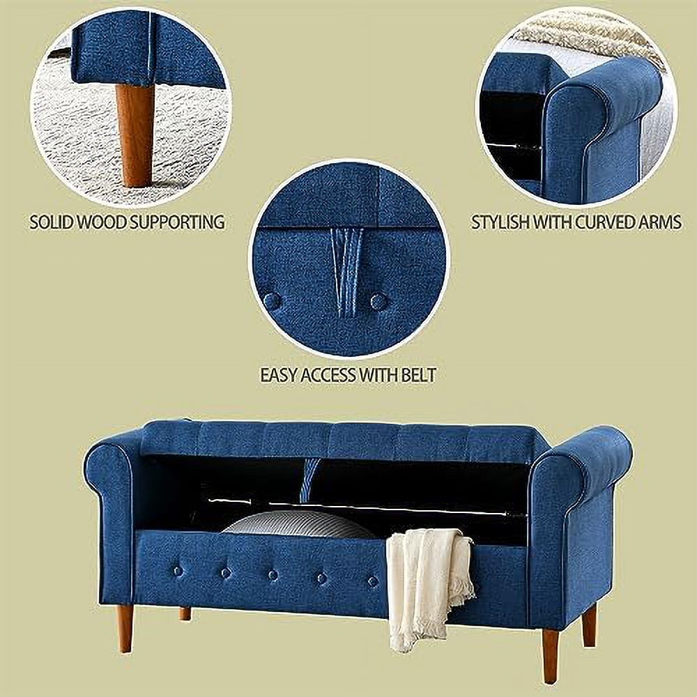 PU Leather Rolled Arm Bed Ottoman Bench with Solid Wood Legs T325166