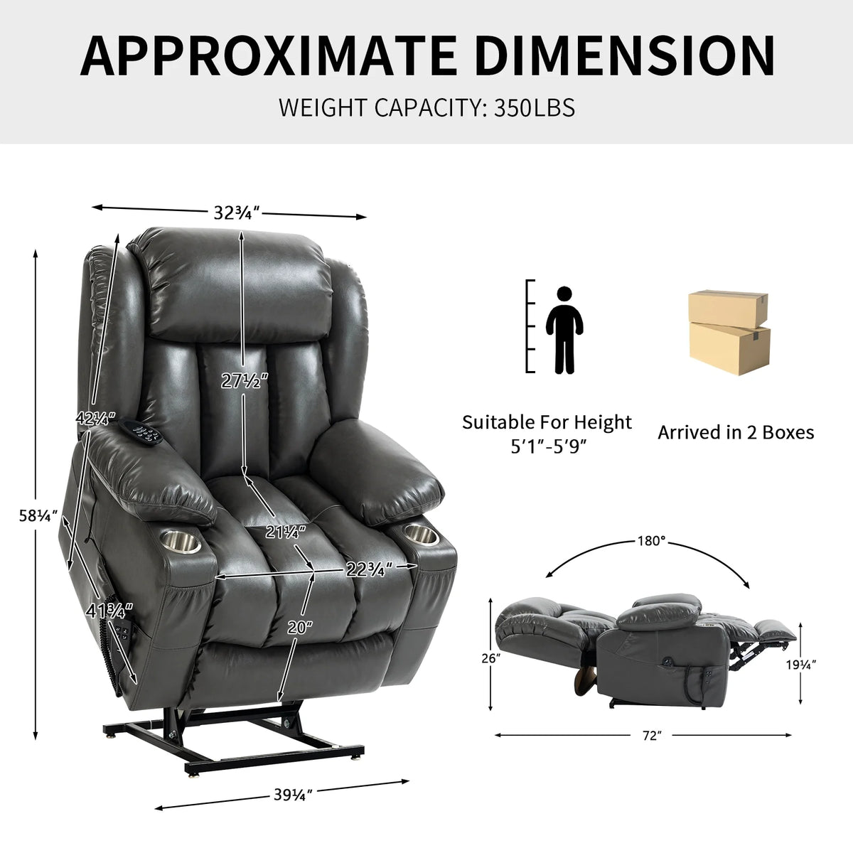 Gray Dual Motor Power Lift Recliner Chair with Massage U4189