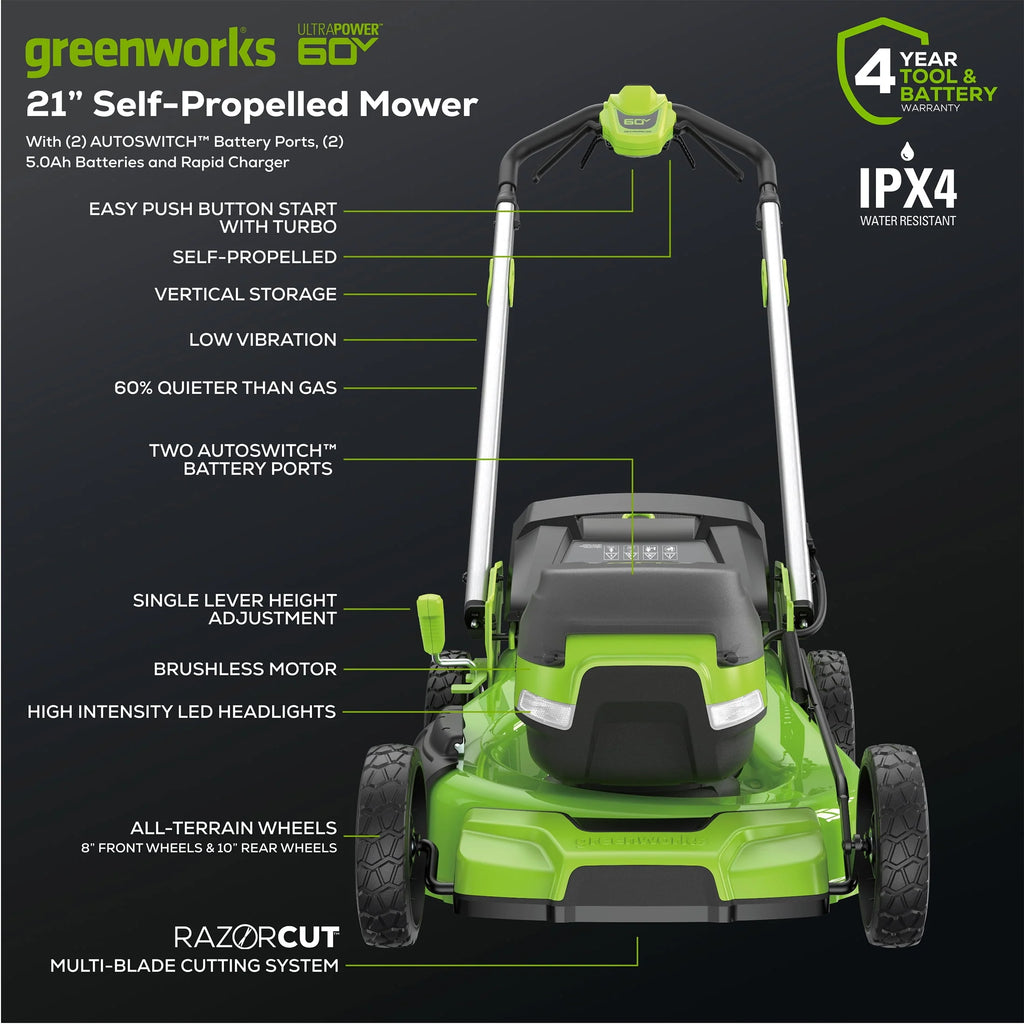 60V 21” Self-Propelled Lawn Mower with 5.0 Ah Batteries & Rapid Charger Y685262