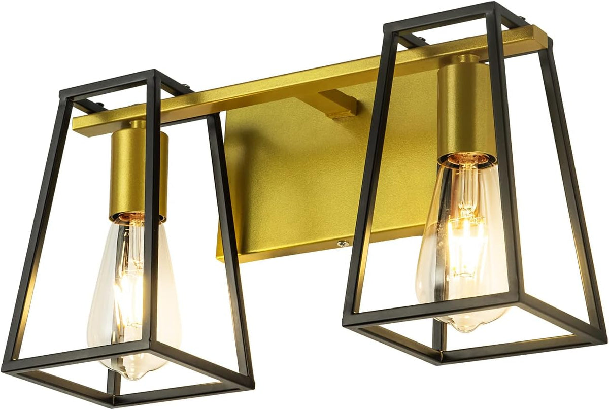 Gold 2-Lights Bathroom Vanity Light Fixtures with Cage U608