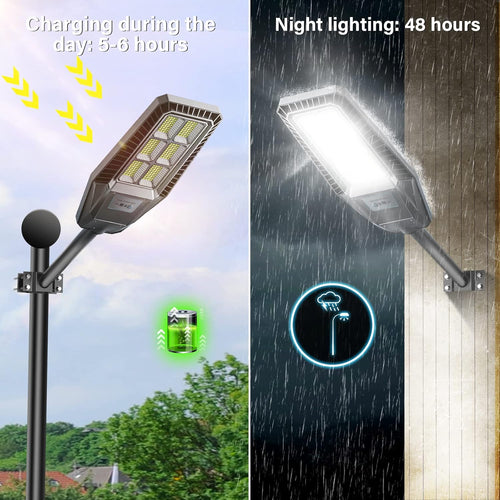300W 2Packs LED Solar Street Lights IP66 Waterproof 30000LM 6500K Dusk to Dawn with Motion Sensor and Remote Control D4844