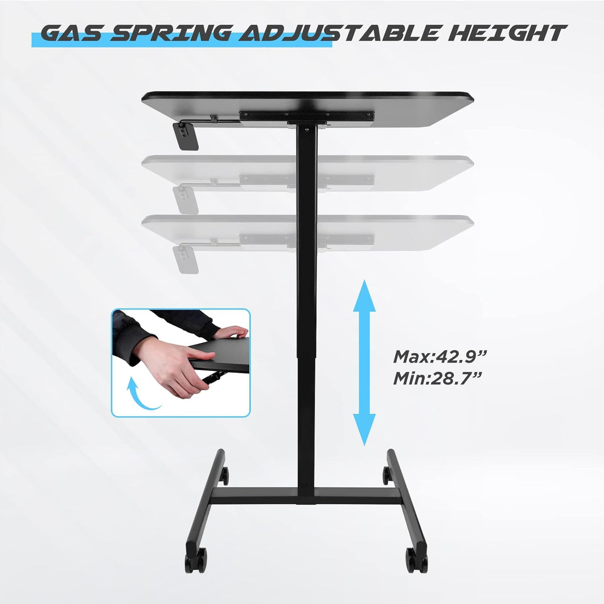 Rolling Laptop Desk with Locking Casters, Adjustable Height, Black M46500