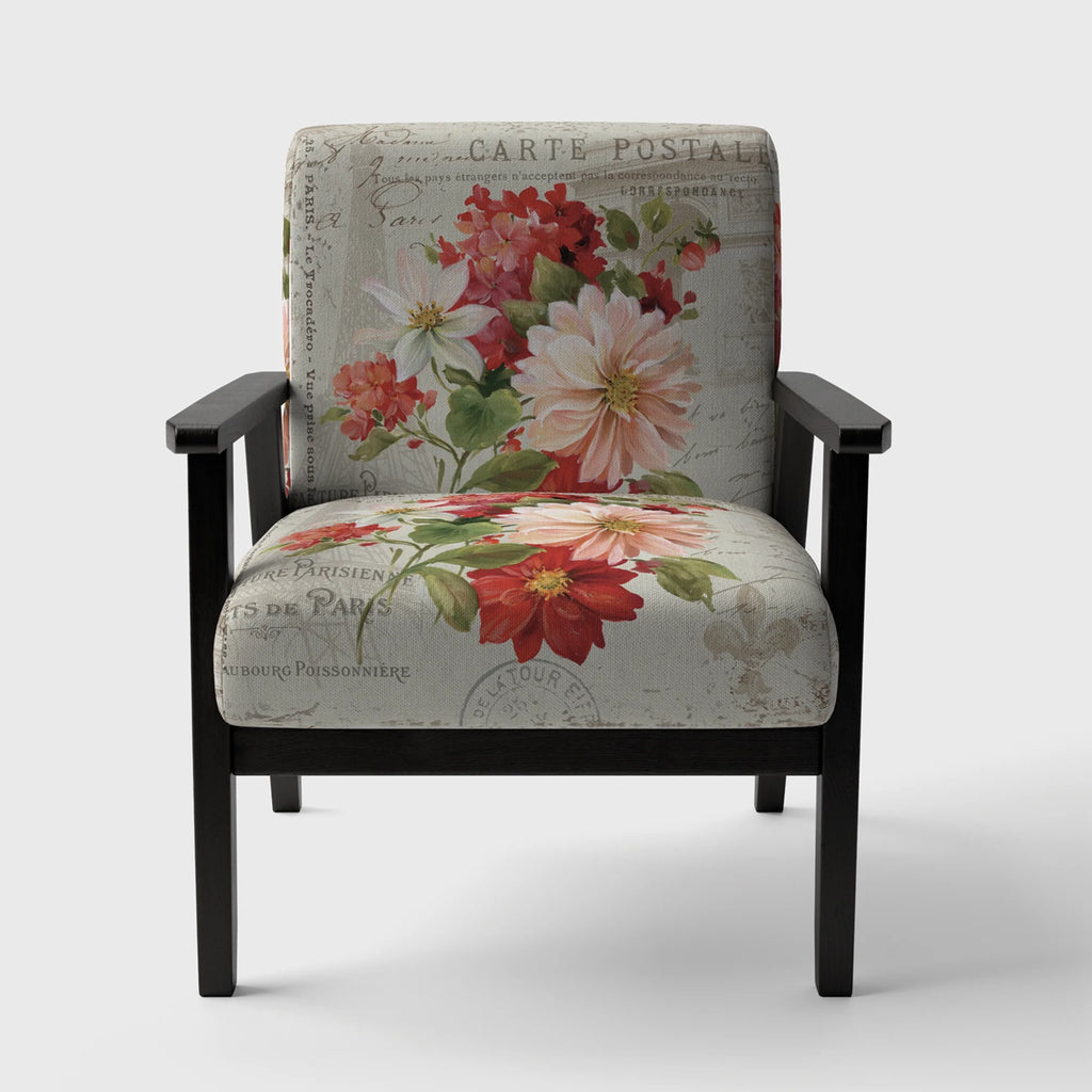 Red Painted Flowers Upholstered Accent Chair Y864