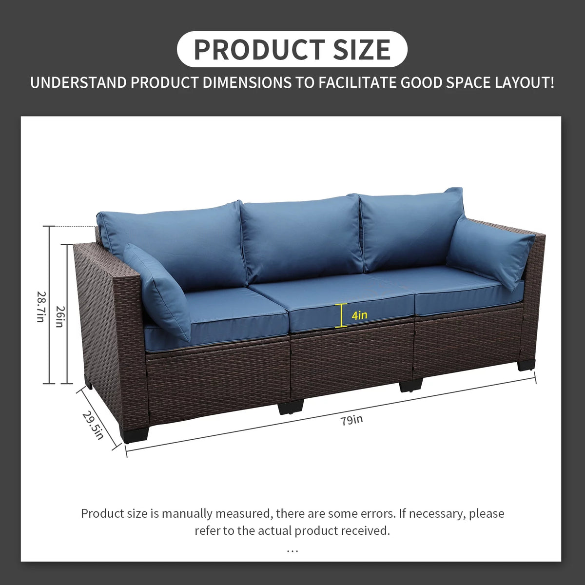 3-Seat Wicker Patio Sofa with Cushioned K48766