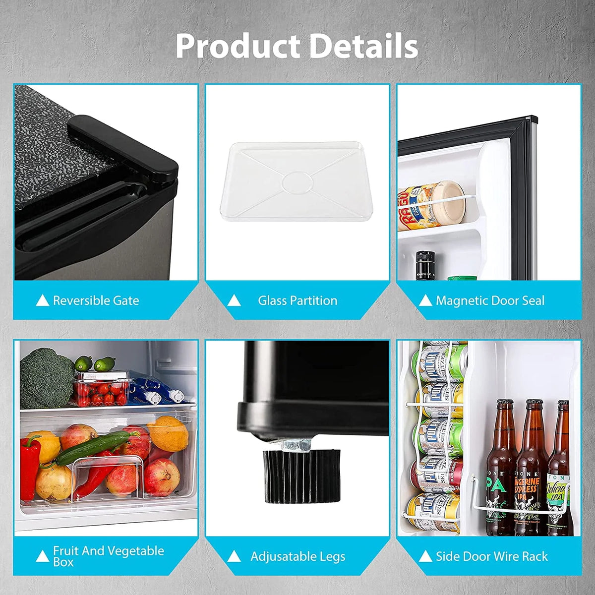 Compact Fridge with Freezer, 3.2 cu.ft., 5 Adjustable Temperatures, Reversible Door, Silver B53147