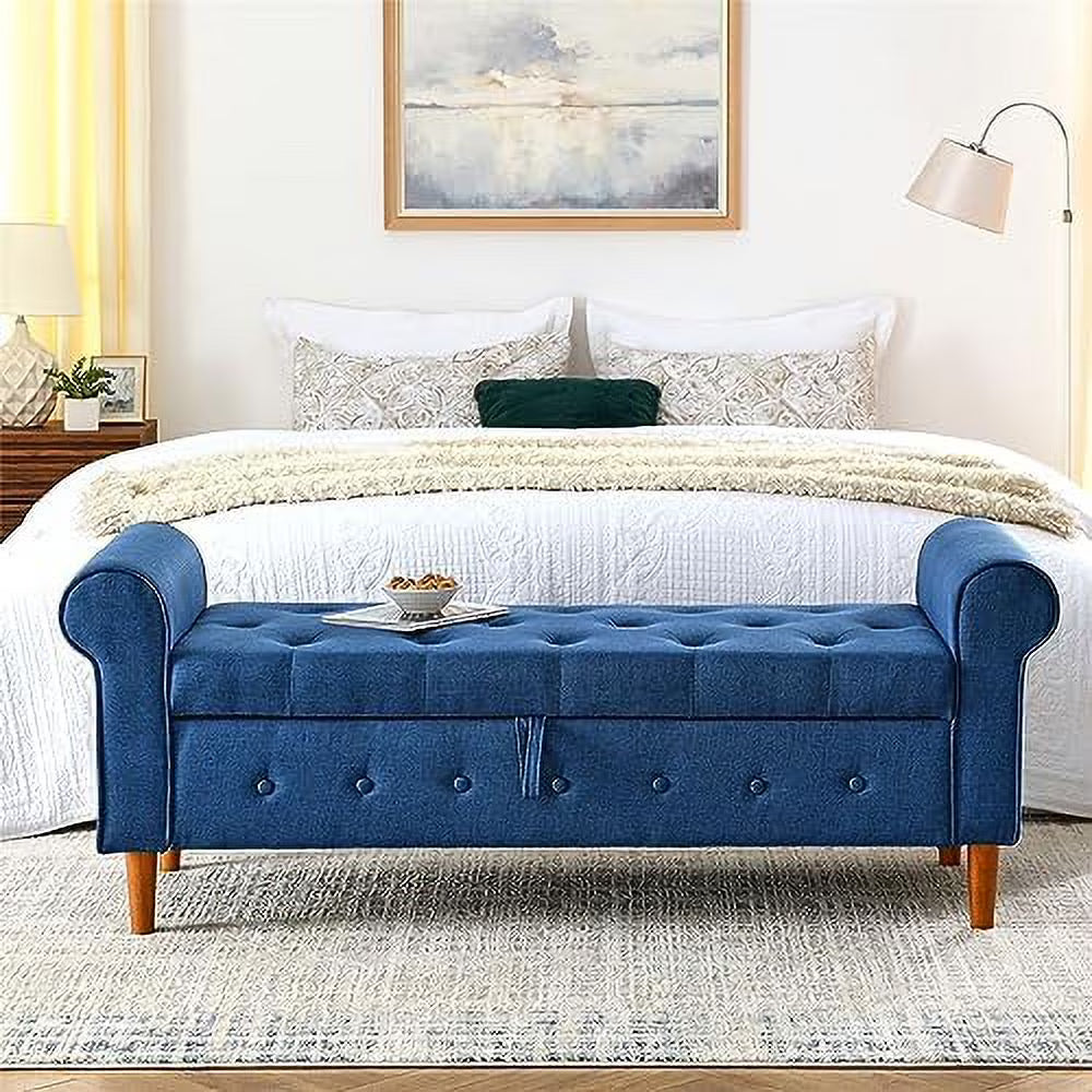 PU Leather Rolled Arm Bed Ottoman Bench with Solid Wood Legs T325166