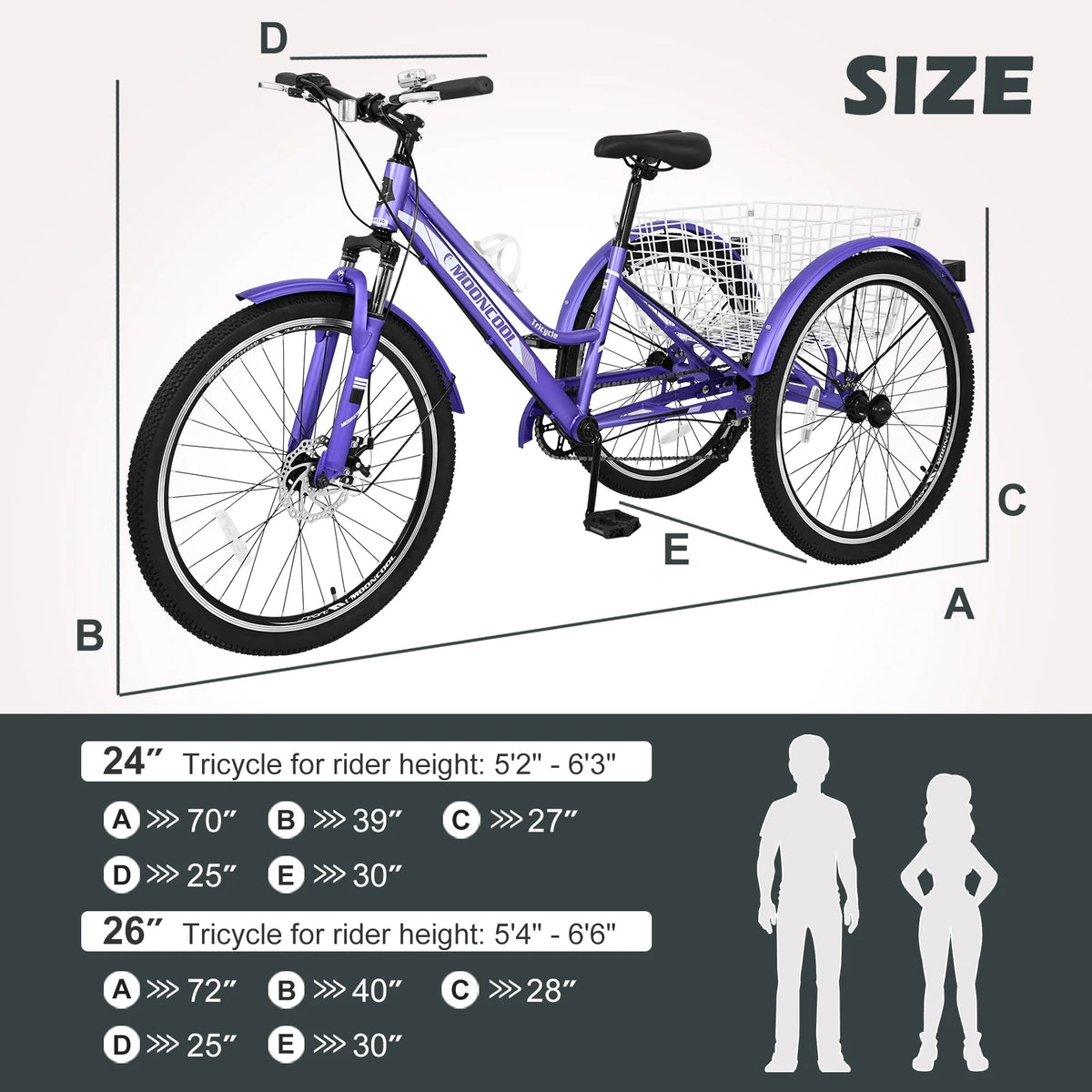 Adult Tricycle 7 Speed Three Wheel Bike with Shopping Basket U13800
