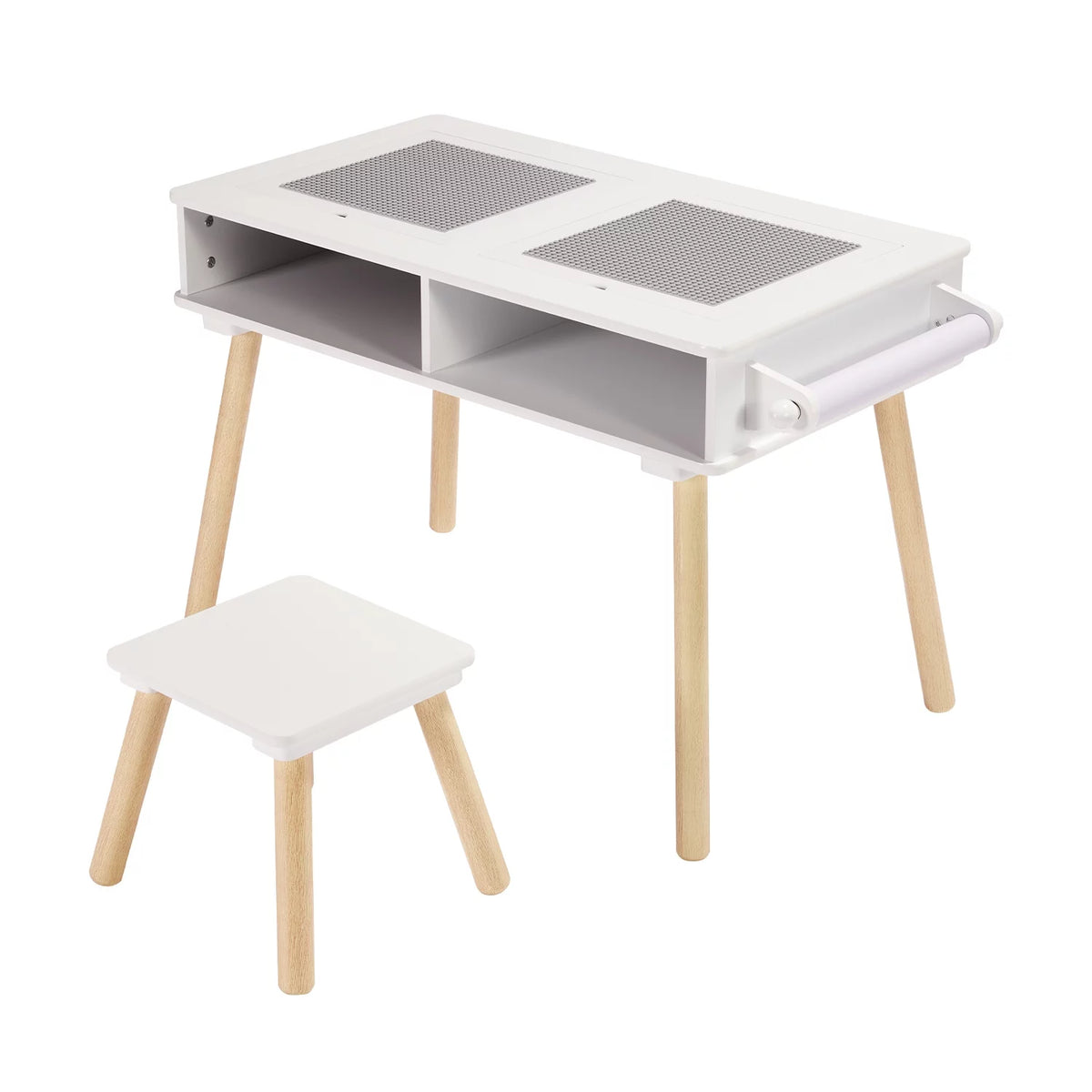Kids Wooden Multi Activity Block Table and Stool Set, White Y213701