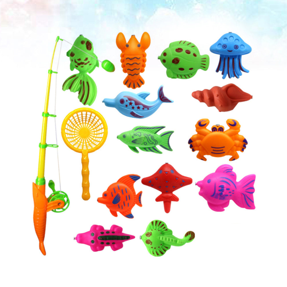 15 Pcs Magnetic Fishing Game Set with Handy Net and Fishing Rod P660