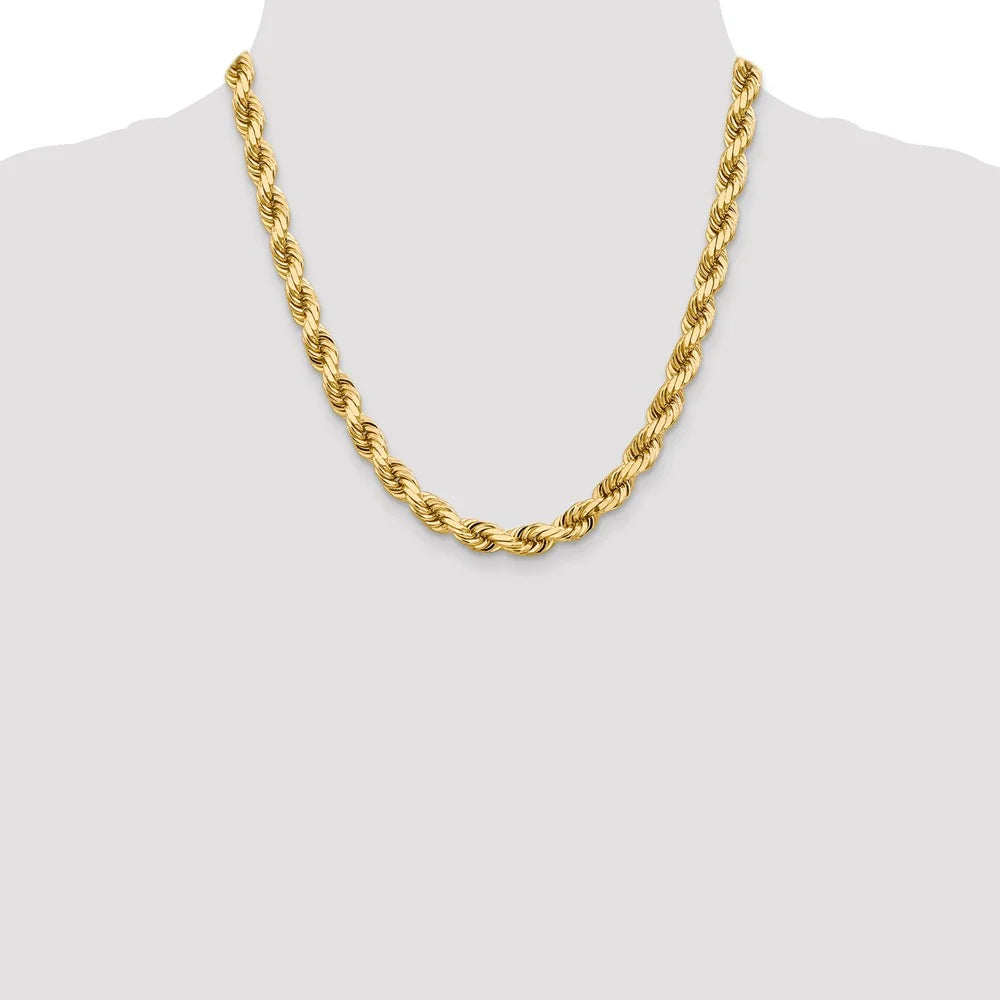 14kt Yellow Gold 8mm Diamond Cut Rope Chain with Lobster Clasp N295