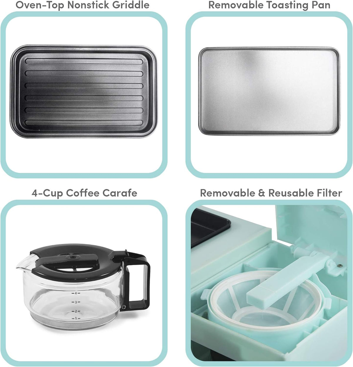 Blue 2 Slice Toaster Oven with Griddle and Coffeemaker F895