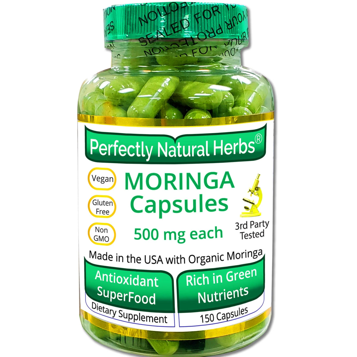 150 Moringa Capsules USDA Certified Organic Moringa Leaf Powder 500mg per Capsule C15735