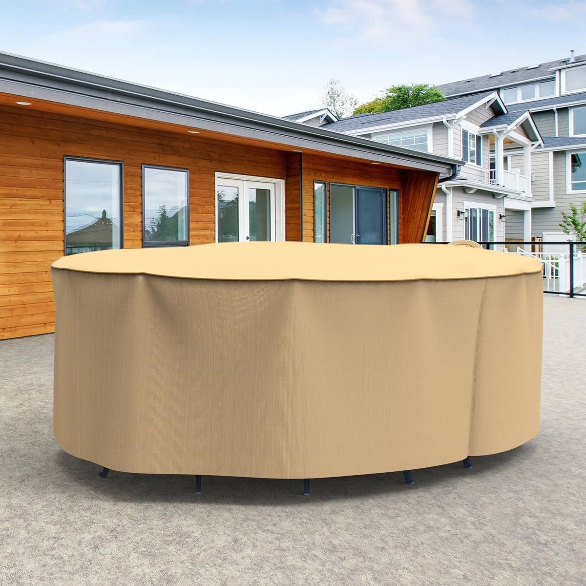 Tan Extra-Extra-Large Patio Oval Table and Chairs Combo Cover F500042