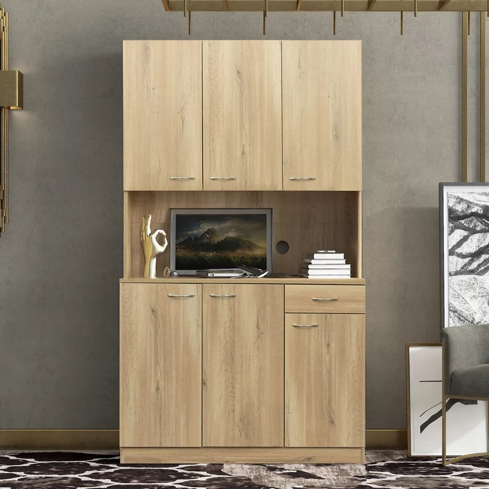 Freestanding Kitchen Pantry Storage Cabinet with Microwave Stand K127296