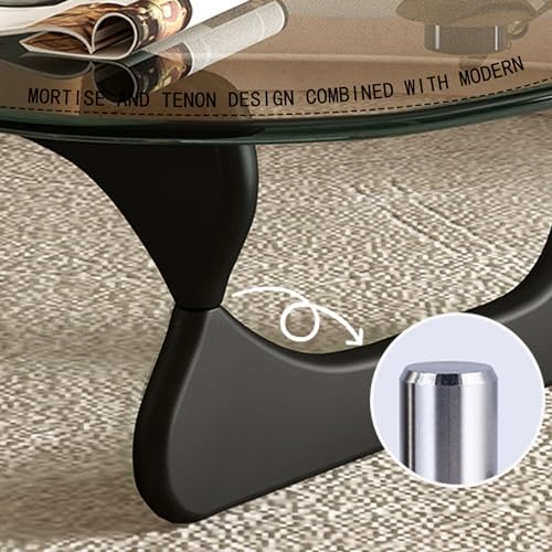 Black-Transparent Glass Coffee Table with Solid Wood Base F909
