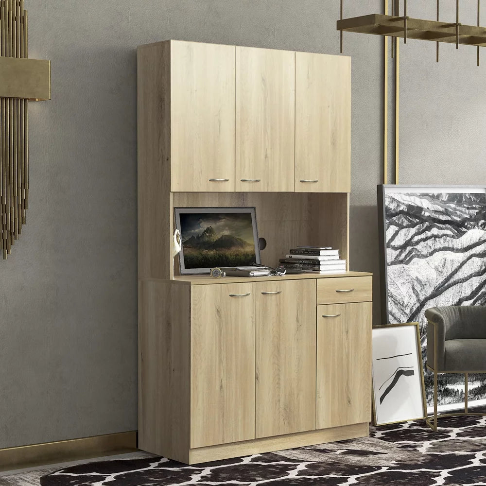 Freestanding Kitchen Pantry Storage Cabinet with Microwave Stand K127296