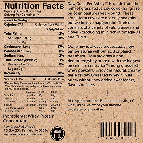 Raw Grass Fed Whey Protein Powder, Unflavored, Unsweetened (12 OZ) J771483