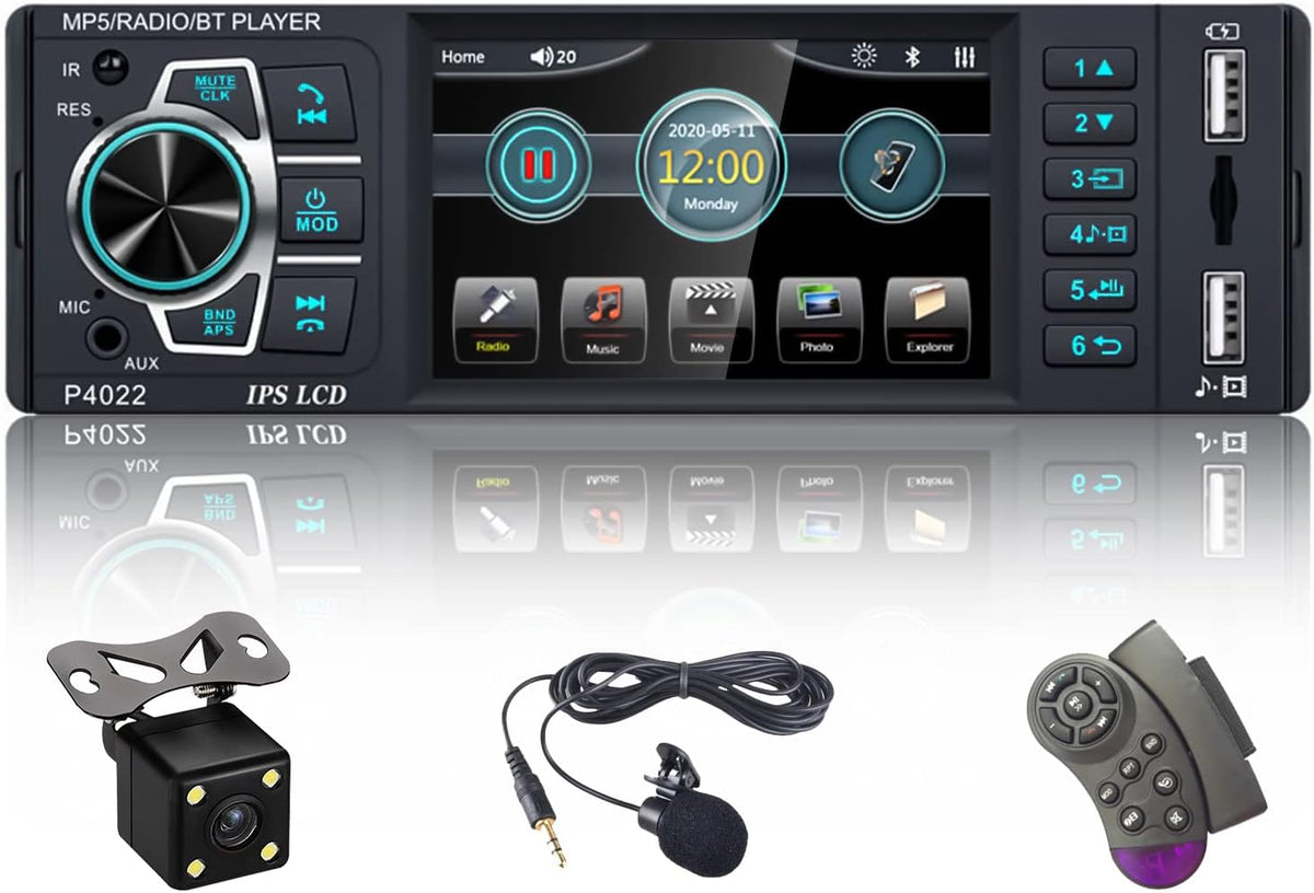 Single Din Car Stereo with Bluetooth, FM Radio Receiver, Dual USB, AUX-in, TF Card Port, Microphone, Mirror Link, Backup Camera, Steering Wheel Control M66246